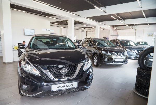 Cars in showroom of dealership Nissan